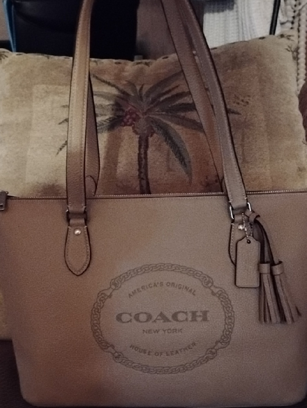 COACH Tan Leather Shoulder Bag with Tassel